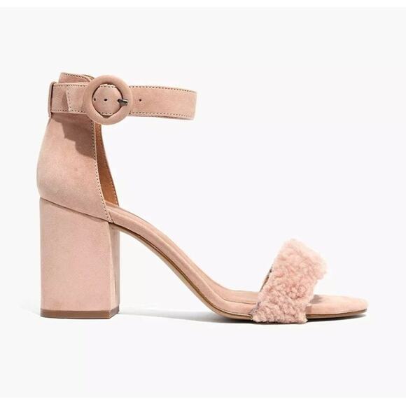 Madewell - The Regina Ankle Strap Shearling Sandal in Nude - Picture 9 of 9